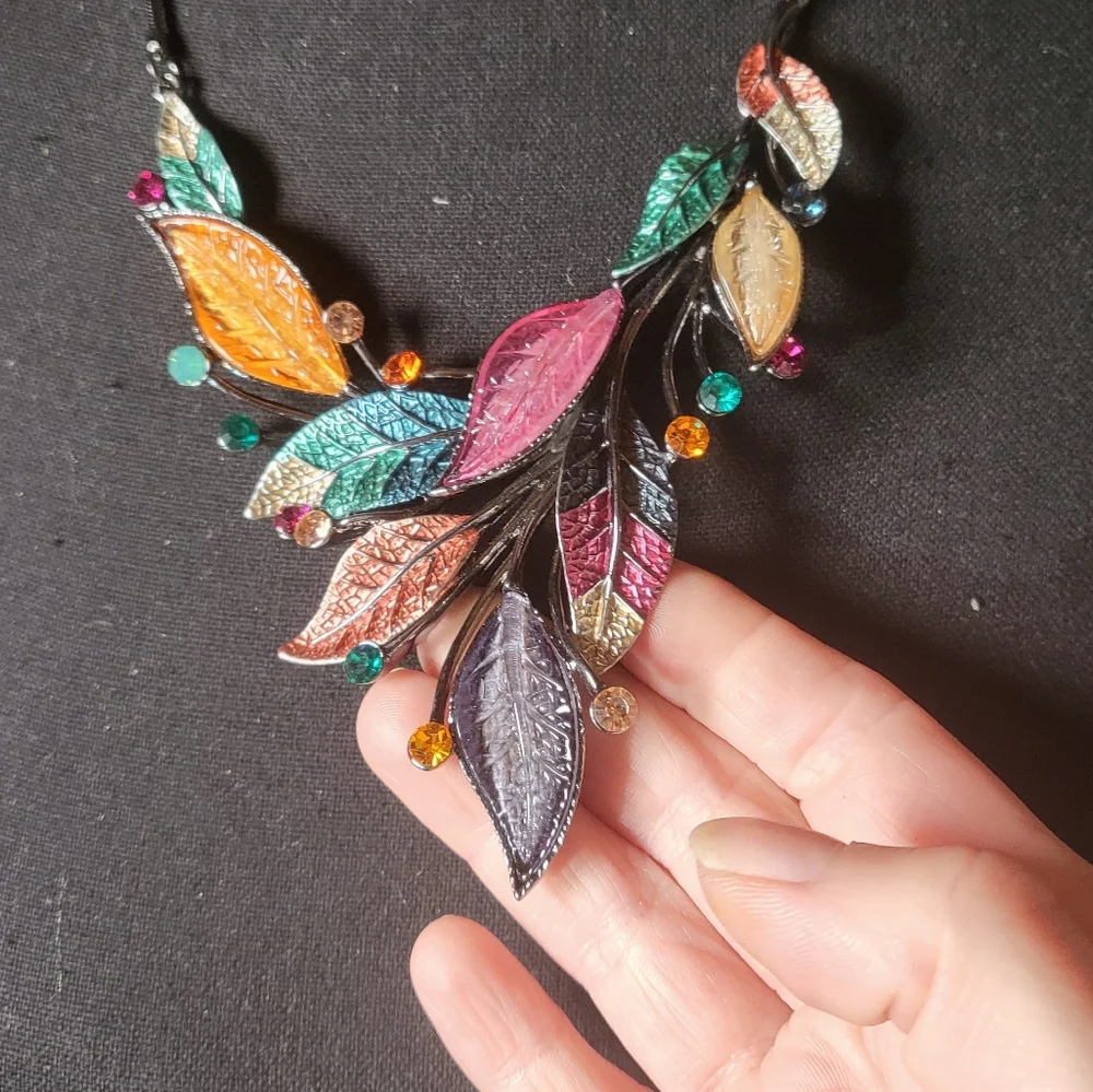 Multicolor‎ Leaf Drop Necklace